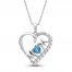 Swiss Blue Topaz & White Lab-Created Sapphire 'Mom' Heart Necklace Sterling Silver 18"