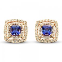 Le Vian Creme Brulee Tanzanite Earrings 1 ct tw Diamonds 14K Strawberry Gold