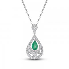 Emerald & Diamond Necklace 1/4 ct tw 10K White Gold 18"