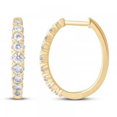 Diamond Hoop Earrings 1 ct tw Round-cut 14K Yellow Gold