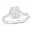 Diamond Long Cushion Ring 1/4 ct tw Round-cut Sterling Silver