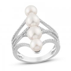 Cultured Pearl & White Lab-Created Sapphire Ring Sterling Silver