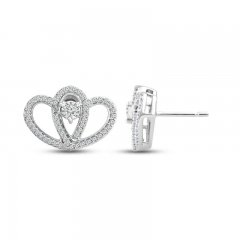 Two as One Diamond Heart Stud Earrings 1/5 ct tw Round-Cut 10K White Gold