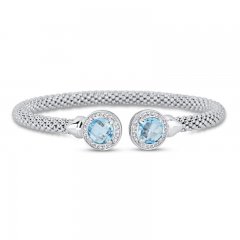 Blue & White Topaz Popcorn Mesh Cuff Bracelet Sterling Silver