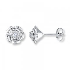 Diamond Flower Earrings 1/20 ct tw Round-cut Sterling Silver