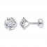 Diamond Flower Earrings 1/20 ct tw Round-cut Sterling Silver