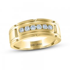 THE LEO Diamond Men's Wedding Band 3/8 ct tw Round-Cut 14K Yellow Gold