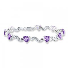 Amethyst Heart Bracelet Diamond Accents Sterling Silver