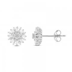 Sparks of Love Diamond Stud Earrings 1/3 ct tw Round/Baguette 10K White Gold