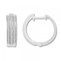 Diamond Hoop Earrings 1/4 ct tw Round-cut 10K White Gold