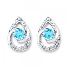 Blue Topaz Earrings Diamond Accents 10K White Gold