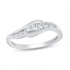 Diamond Anniversary Ring 1/6 ct tw Baguette/Round-cut 10K White Gold