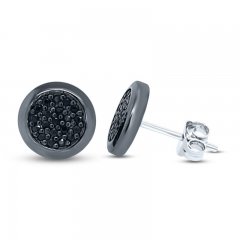 Men's Black Diamond Stud Earrings 1/3 ct tw Round-cut 10K White Gold