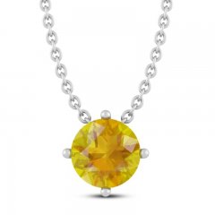 Citrine Solitaire Necklace Sterling Silver 18"