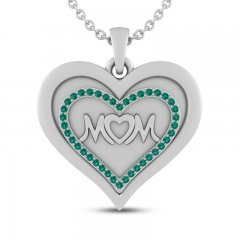 Lab-Created Emerald MOM Heart Necklace Sterling Silver 18"