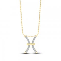 Diamond Pisces Necklace 1/10 ct tw Round-cut 10K Yellow Gold 18"