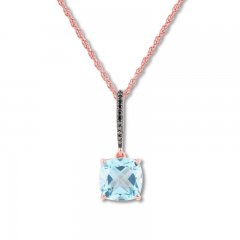 Blue Topaz & Black Diamond Necklace 10K Rose Gold