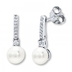 Cultured Pearl Earrings Lab-Created Sapphires Sterling Silver