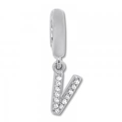 True Definition Letter V Initial Charm 1/20 ct tw Diamonds Sterling Silver