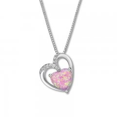 Lab-Created Pink Opal Heart Necklace Sterling Silver