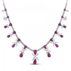 Lab-Created Ruby & White Lab-Created Sapphire Regal Necklace Sterling Silver 18"