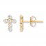 Cross Young Teen Earrings Cubic Zirconia 14K Yellow Gold