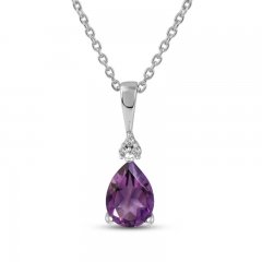 Amethyst & Diamond Necklace 10K White Gold 18"