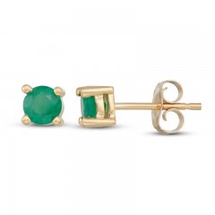 Certified Emerald Stud Earrings 14K Yellow Gold