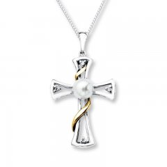 Cross Necklace Cultured Pearl Sterling Silver/10K Gold