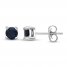 Certified Blue Sapphire Stud Earrings 14K White Gold