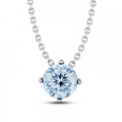 Aquamarine Solitaire Necklace Round-cut Sterling Silver 18"