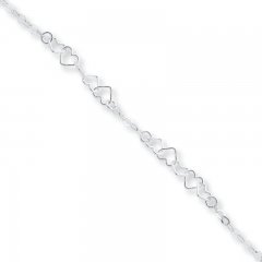 Heart Link Anklet Sterling Silver 10" Length