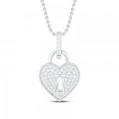 Diamond Heart Lock Necklace 1/5 ct tw Round-cut Sterling Silver 18"