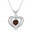 Garnet & White Lab-Created Sapphire Heart Necklace Sterling Silver 18"