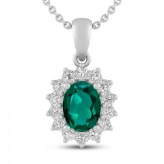 Lab-Created Emerald & White Lab-Created Sapphire Necklace Sterling Silver 18"