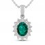 Lab-Created Emerald & White Lab-Created Sapphire Necklace Sterling Silver 18"