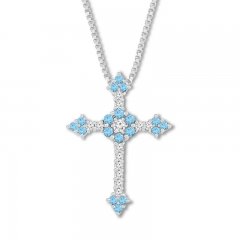 Blue Topaz/Lab-Created Sapphire Cross Necklace Sterling Silver