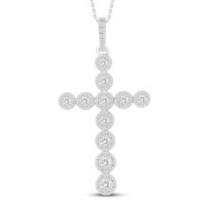 Diamond Cross Necklace 1/2 ct tw Round-cut 10K White Gold 18"