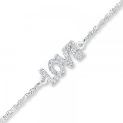 Diamond Love Anklet 1/15 ct tw Round-cut Sterling Silver