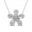 Diamond Flower Necklace 1/4 ct tw Round & Baguette-cut 10K White Gold 18"