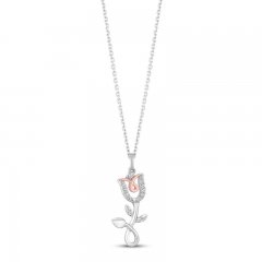 Hallmark Diamonds Flower Necklace 1/15 ct tw Sterling Silver/10K Rose Gold