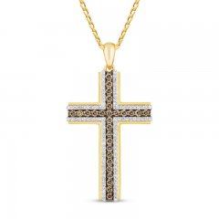 Men's Diamond Cross Necklace 1 ct tw 10K Yellow Gold 22"