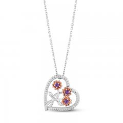 Hallmark Diamonds Amethyst Flower Necklace 1/8 ct tw Sterling Silver/10K Rose Gold 18"