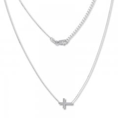 Sideways Cross Necklace 14K White Gold 16" to 18" Adjustable