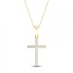 Diamond Cross Necklace 1/10 ct tw Round-Cut 10K Yellow Gold 18"