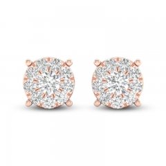 Diamond Halo Stud Earrings 1/2 ct tw Round-Cut 10K Rose Gold