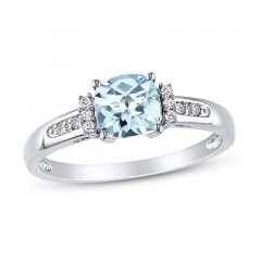 Aquamarine Ring 1/20 ct tw Diamonds Sterling Silver