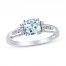 Aquamarine Ring 1/20 ct tw Diamonds Sterling Silver