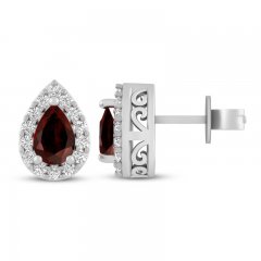 Garnet & White Lab-Created Sapphire Earrings Sterling Silver