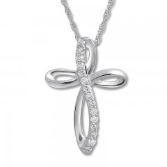 Diamond Cross Necklace 1/10 ct tw Round-cut 10K White Gold